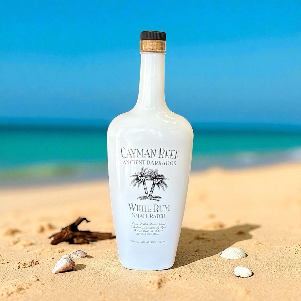 Cayman Reef White Rum Empty Bottle Ancient Barbados Ceramic White Bar Decor - Picture 2 of 5